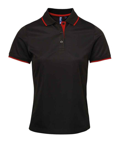 Premier Ladies Contrast Coolchecker® Piqué Polo Shirt - Black/Red