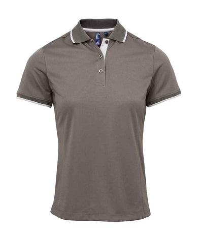 Premier Ladies Contrast Coolchecker® Piqué Polo Shirt - Dark Grey/Silver
