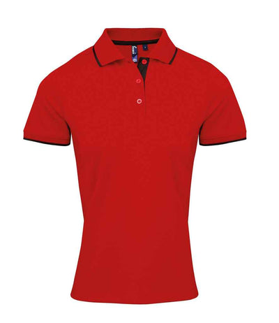 Premier Ladies Contrast Coolchecker® Piqué Polo Shirt - Red/Black
