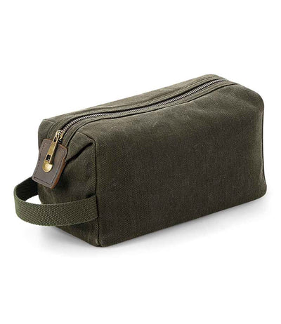 Quadra Heritage Waxed Canvas Wash Bag - Olive Green