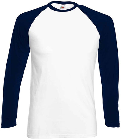 Fruit of the Loom Contrast Long Sleeve Baseball T-Shirt - White/Deep Navy