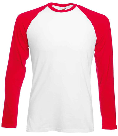 Fruit of the Loom Contrast Long Sleeve Baseball T-Shirt - White/Red