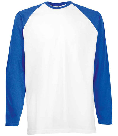 Fruit of the Loom Contrast Long Sleeve Baseball T-Shirt - White/Royal Blue