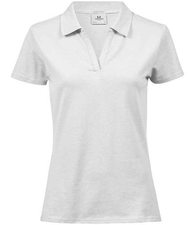 Tee Jays Ladies Luxury Stretch V Neck Polo Shirt - White