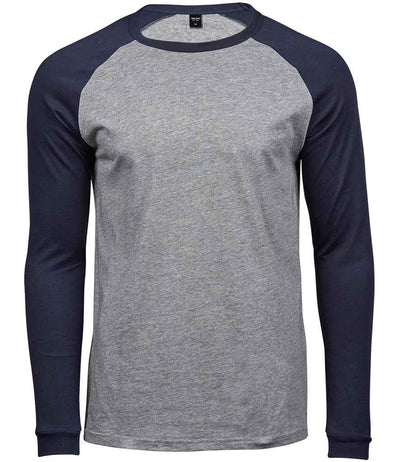 Tee Jays Long Sleeve Baseball T-Shirt - Heather Grey/Navy