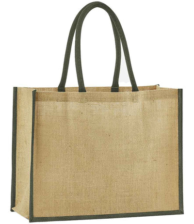 Westford Mill Natural Starched Jute Classic Shopper - Natural/Olive Green